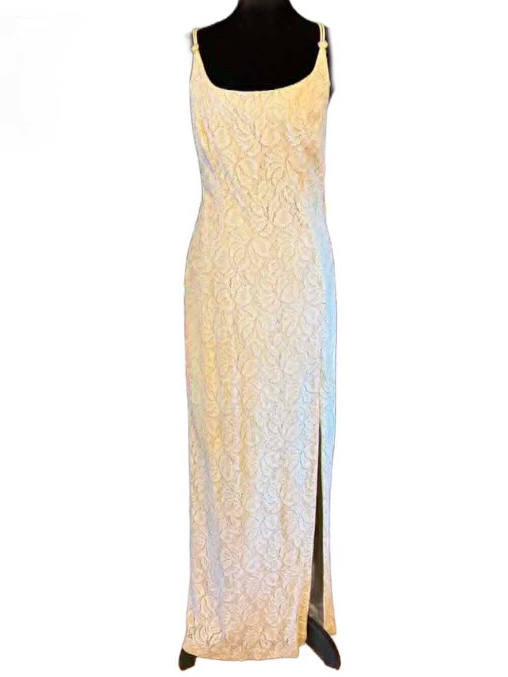 NWT VTG Bari-Jay Gold Knit Lace Gown